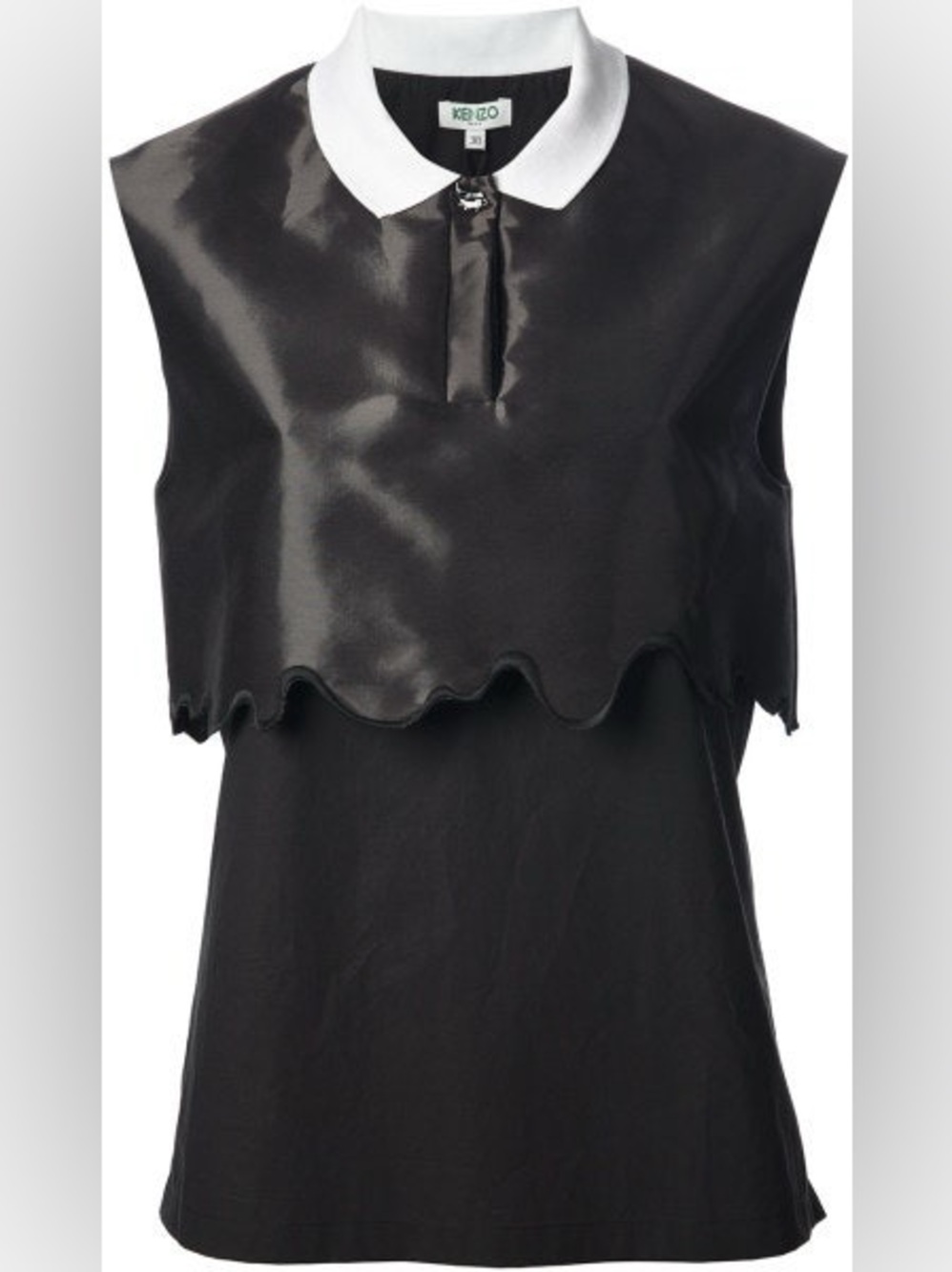 Kenzo Sleeveless Shift Dress White Peter Pan Collar Scalloped Overlay Size 38 6